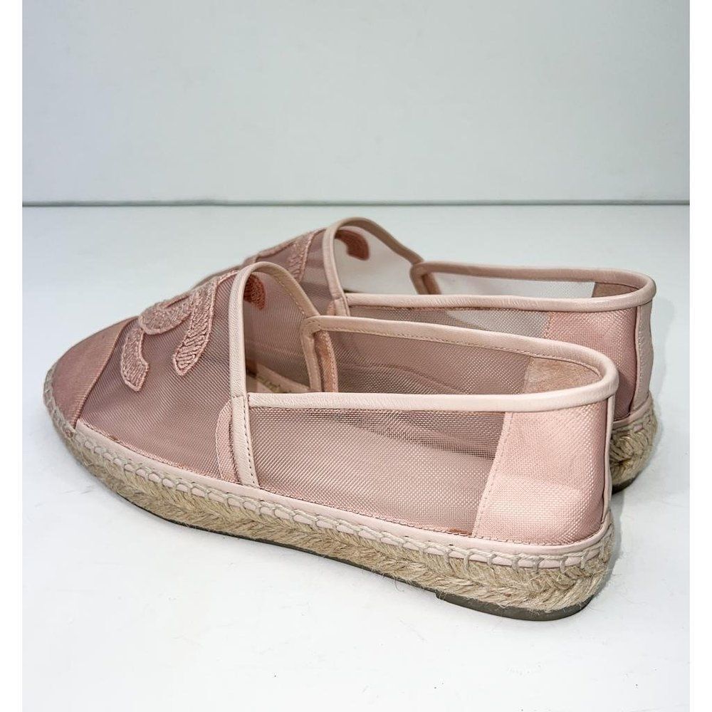 CHANEL Grosgrain Light Pink Mesh CC Logo Pink Cap Toe Flat Espadrilles Size EU37 - Picture 6 of 13